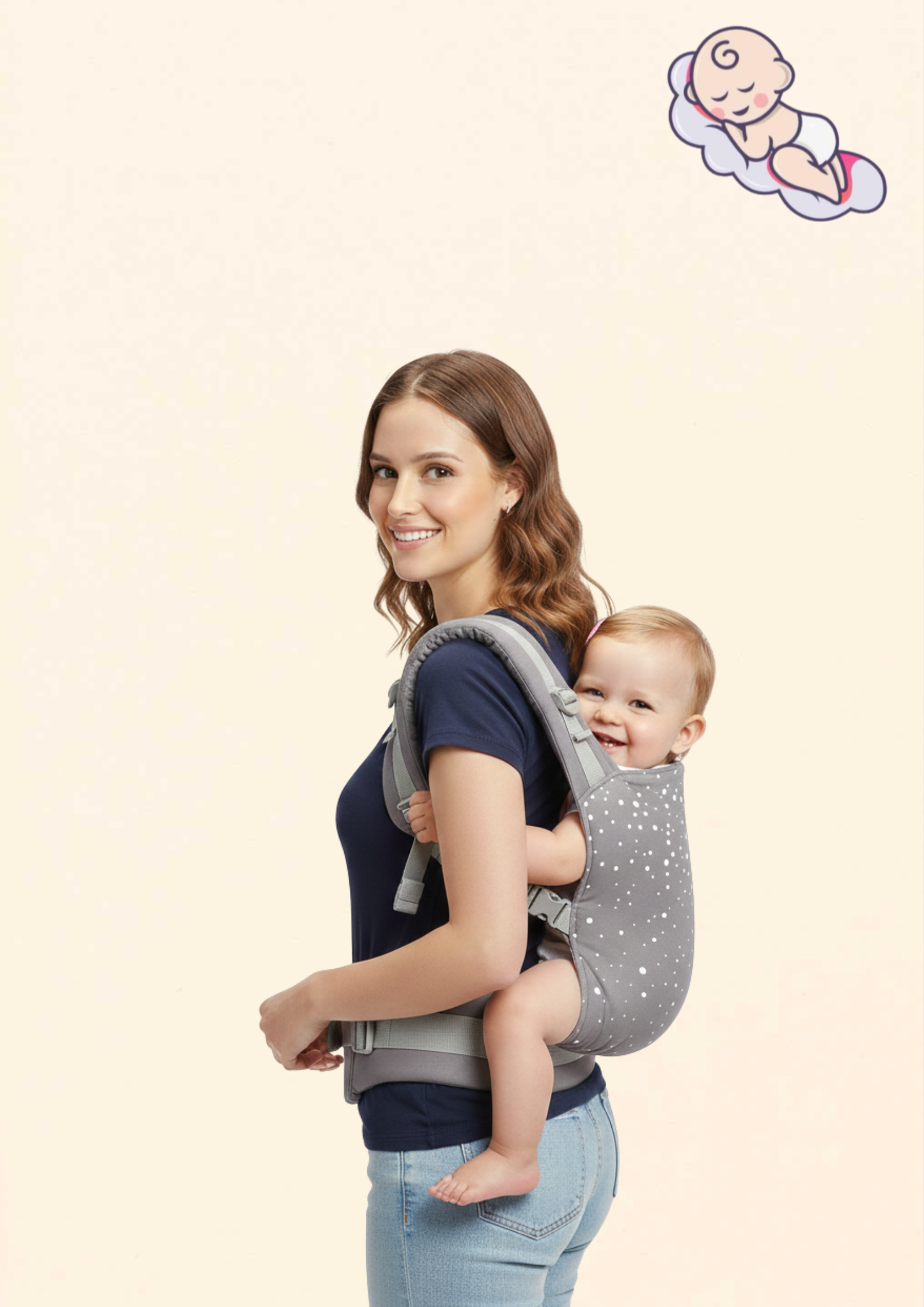 Kinderkraft NINO CONFETTI ergonomikus babahordozó – szürke pöttyös