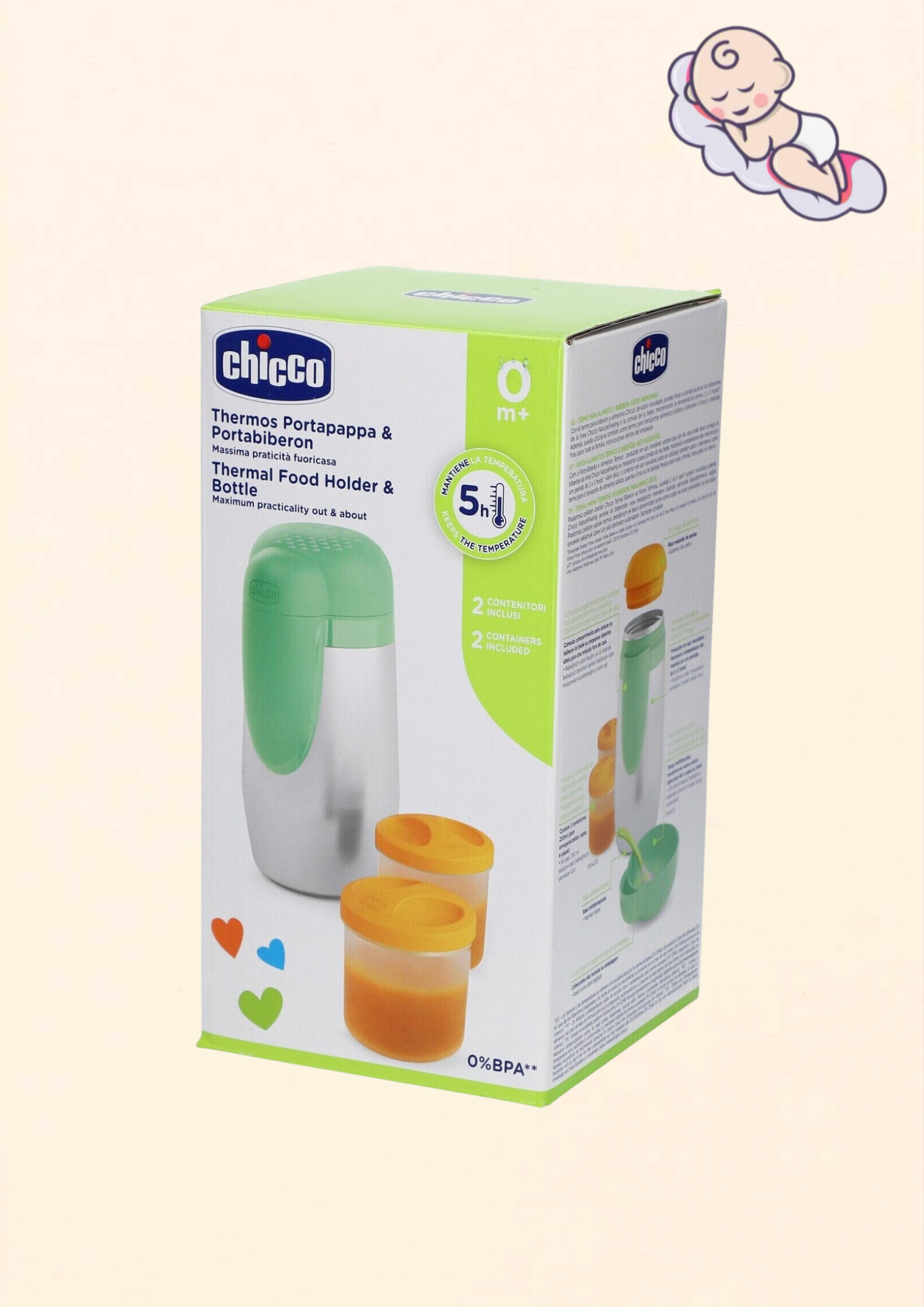 Chicco ételtartó termosz – rozsdamentes acél, 2 × 250 ml belső tartállyal – újracsomagolt outlet